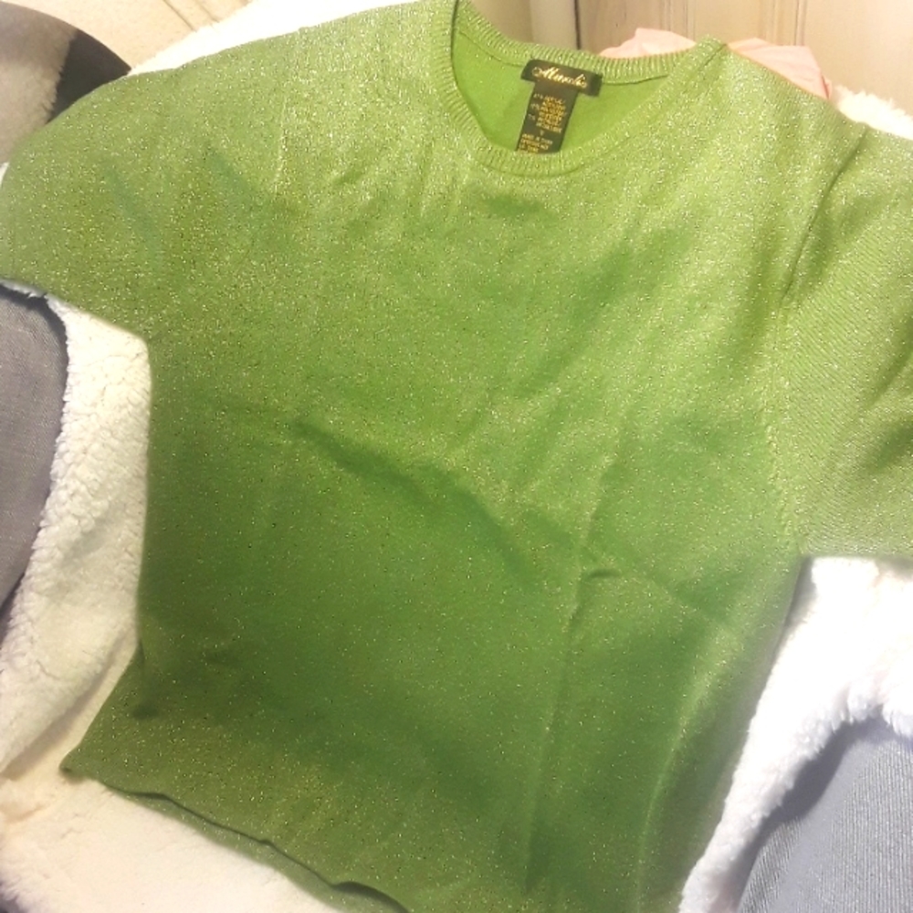 Green metallic short sleeved shirt in perfect condition